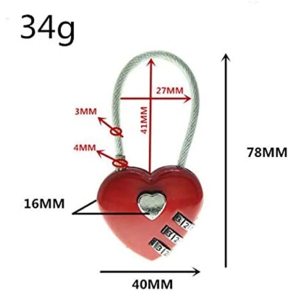 Röd hänglås liten hjärtform med en kod