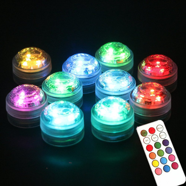 10 st/förp Mini RGB LED lampor med 1 fjärrkontroll vattentät