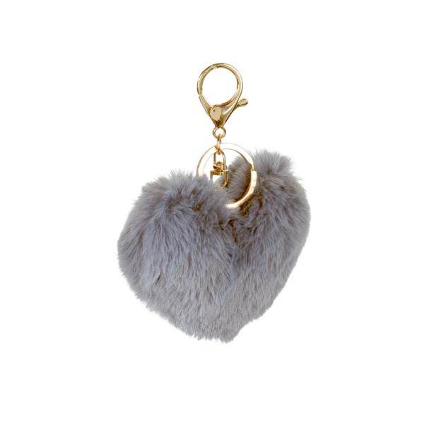 Hjärtformat pompom nyckelring väska plysch Grå
