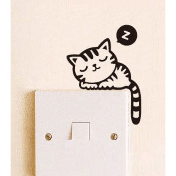 Sovande katt strömbrytare vinyl vägg klistermärken svart