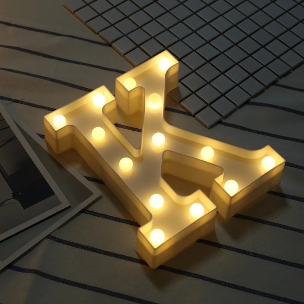 DIY självlysande ljus LED Bokstav Nattljus Kreativa bokstäver Alfabetsnummer Batteri-K K 16cm