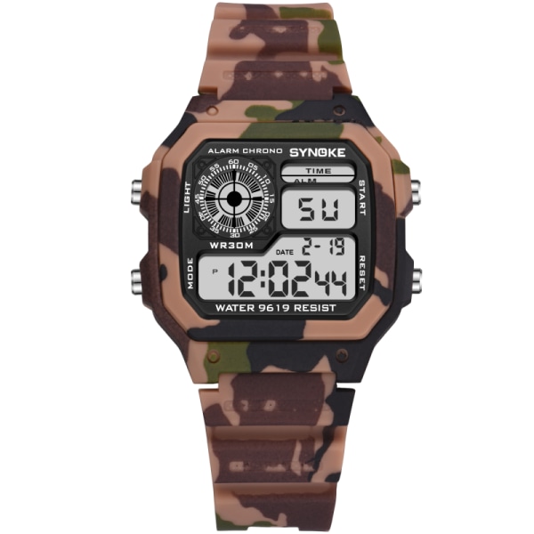 SYNOKE Klockor Män Sport Digital watch Kamouflage Militärgrönt Alarm Kronograf Multifunktion Armbandsur för män Camouflage Brown