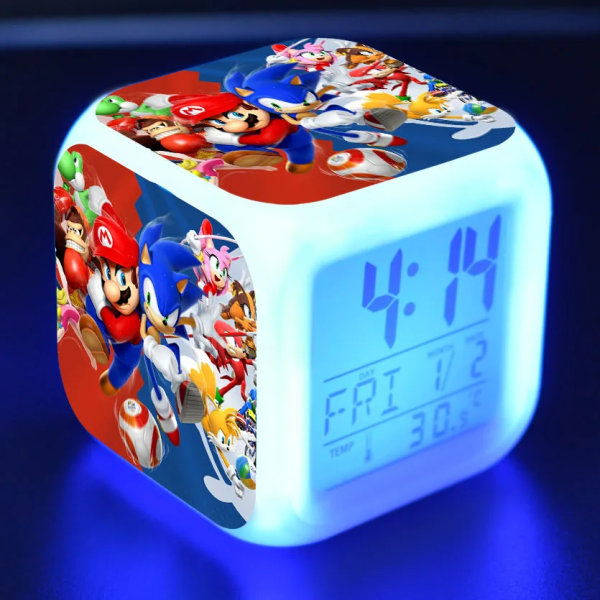Sonic Figurmodell LED-klocka Alarm 7 Färgglad Touch Light Watch Sonic Figurine Hedgehog Leksaker för barn födelsedagspresent