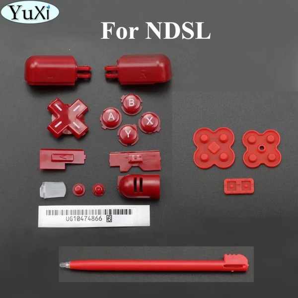 YuXi For Nintend DS Lite ersättnings ABXY LRD Pad Cross Button För NDSL Full Set Button & Conductive Gummi & Touch Screen Penna Red