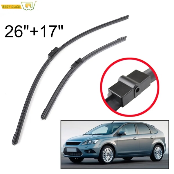 26''+17'' PASSAR FÖR FORD FOCUS MK2 2004-2011 VINDRUTETORKARBLAD FÄSTLÖSA RAMLÖS