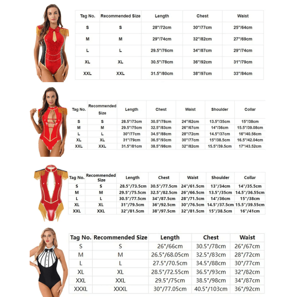 Sexig cirkusdräkt för kvinnor, tofs paljetter Temafest Ringmaster Bodysuit Jumpsuit Balett Gymnastik jazz Leotard B-Red M