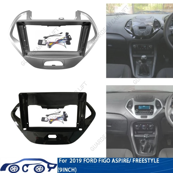 För 2019 FORD FIGO ASPIRE/ FREESTYLE (9 tum) Bilradio Fascias Android GPS MP5 Stereo Spelare 2 Din Huvudenhet Panel Dash Ram Installation Trim Frame-UV Black