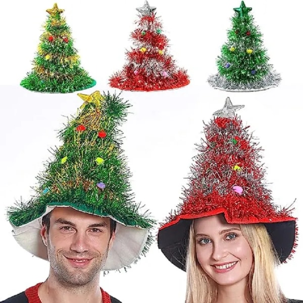 Non-woven Christmas Tree Hat Regn Silk Christmas Hat God Jul Heminredning Xmas Ornament Navidad Nytt År Festtillbehör green gold