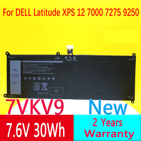 Laptopbatteri Nytt 7VKV9 9TV5X För DELL Latitude XPS 12 7000 7275 9250 Series Notebook T02H001 0V55D07.6V 30WH Hög kvalitet