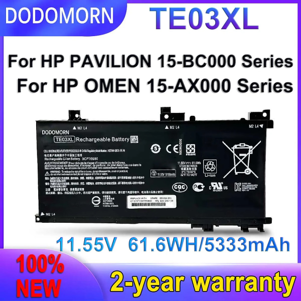 Laptopbatteri DODOMORN Nytt TE03XL för HP OMEN 15-bc011TX 15-bc012TX 15-bc013TX 15-AX015TX AX017TX TPN-Q173 HSTNN-UB7A 849910-850