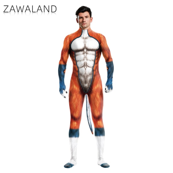 Zawaland Halloween Bodysuits Zentai med svans Djur Husky Fox Wolf Printed Catsuit Kostymer Full Cover Kostym Cosplay Petsuit 1006 L