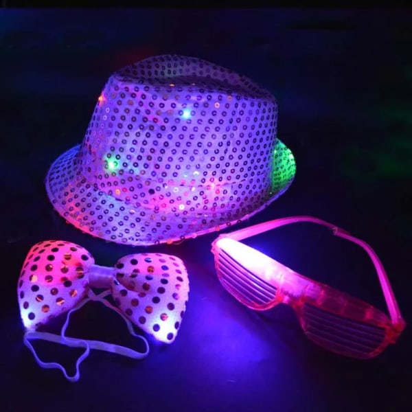 Fedora Blink Paljett Light Jazz Cap Hip Hop Hatt Glasögon Slips Glow Neon Party Bar-Typ 1 Type 1 adult