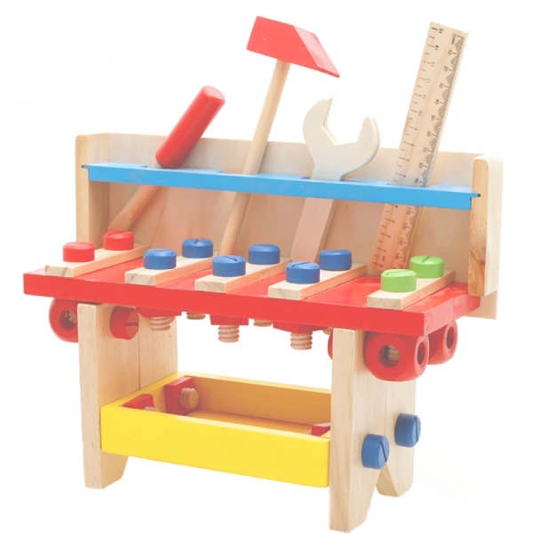 Barn Verktygslåda Leksak Träreparation Låtsasspel Pussel Montessori Set Simulering Multifunktionell Carpenter Tool Boy Present A