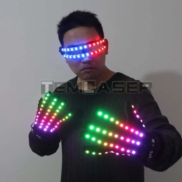 LED Glow Handskar Rave Blinkande Fingerbelysning Glasögon Light Up Glasögon Rave Kostym- LED Glasses