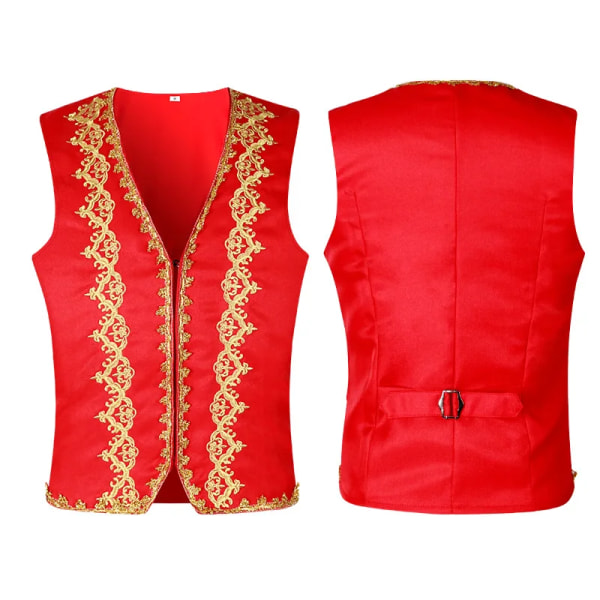 Medeltida guldbroderi Barockväst Herr Slim Fit Palace Prince Svart väst Väst Herr Scenbal Drama Opera Kostym Gilet red L