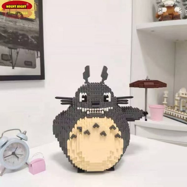 Anime Totoro Inget ansikte Man Katt Tecknad Djur Djur Paraply Modell DIY Mini Diamantblock Tegelstenar Byggnad Barn Vuxen Leksak Gåva JiJi Black Cat Without Box