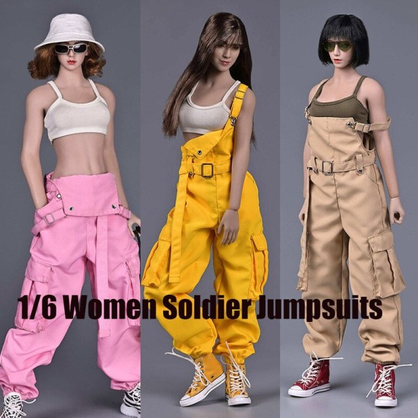 1/6 Kvinnor Soldat Overall Trendiga Hip Hop Strap Byxor Y2K Jumpsuit Rompers Slim Crop Tops Väst För 12\ CL005R