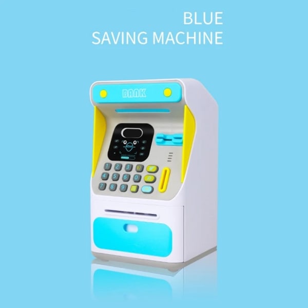 Elektronisk spargris Simulerad ansiktsigenkänning Uttagsautomat Kassalåda Utan elektrisk automatisk rullningspapperssedel Present för barn Blue