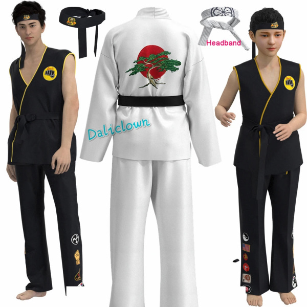 Spel Anime KOF Cosplay Dräkt Barn Man Vit Cobra Kai Val Armorr Karate Uniform Taekwondo Kläder Gladiator Rollspel Kostym Black Karate Uniform Adult Height 170cm