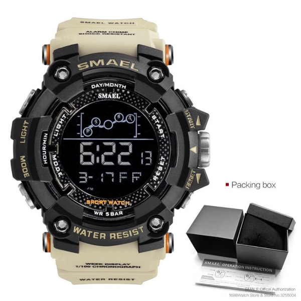 SMAEL Military Sports Digital Watch för män Vattentät LED-bakgrundsbelysning Armbandsur Vecka Datum Väckarklocka relogio часы мужские reloj Khaki-Box