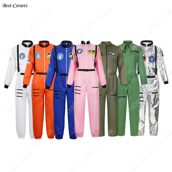 Astronautdräkt för kvinnor, män, rymddräkt, astronautkostym, flygdräkt för vuxen pilot med dragkedja, pardräkt women orange S