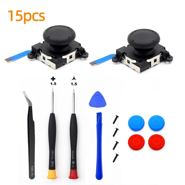 Ersättnings Joycon Joystick Tummen Stick Repair Kit för Nintendo Switch 3D Joystick Analog Sticks NS Lite Controller Repair Tool blue red 15pcs