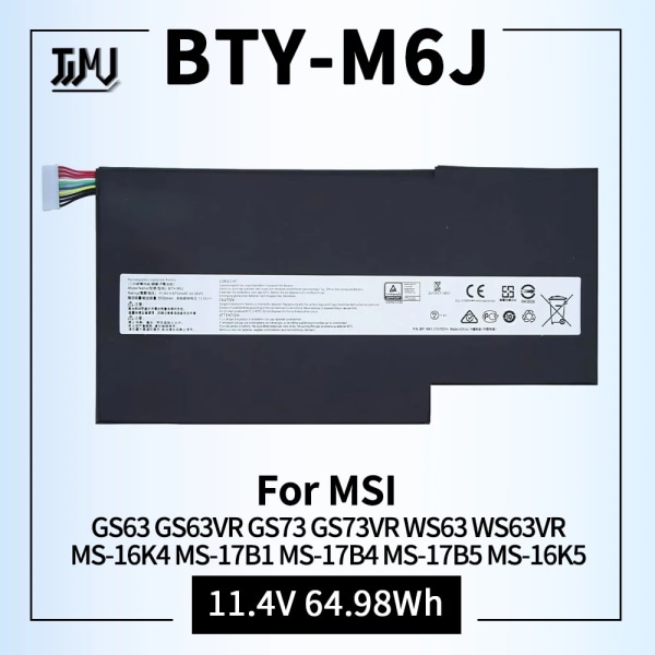 Laptopbatteri BTY-M6J BTY-U6J Ersättning för MSI GS63 GS63VR GS73 GS73VR WS63 WS63VR Series Notebook MS-16K4 MS-17B1 MS-17B4 BTY-M6J 64.98Wh