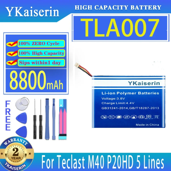 Laptopbatteri YKaiserin 8800mAh Ersättning TLA007 för Teclast M40 P20HD 5-linjers batterier
