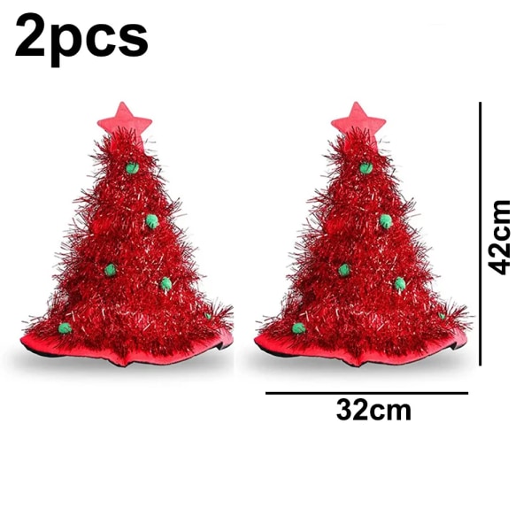 2 delar julhattar julgran glitter glitter hattar julkostymtillbehör för vuxna och barn Röd grön silver 2pcs