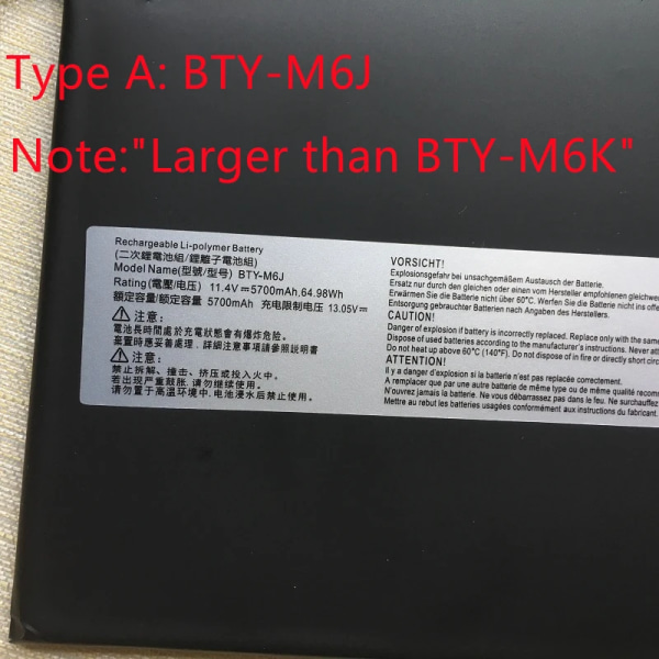 Laptopbatteri BTY-M6J,M6K För MSI GF63 GF75 GS73 WF65 WF75 WP75 GS63 WS63 MS-17B4,17F1,17B3,16W1,16R3 16R1 Creator 15M 17M A9SD Type A-BTY-M6J