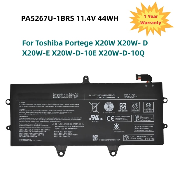 Laptopbatteri PA5267U PA5267U-1BRS 11,4V 44Wh För Toshiba Portege X20W X20W- D X20W-E X20W-D-10E X20W-D-10Q