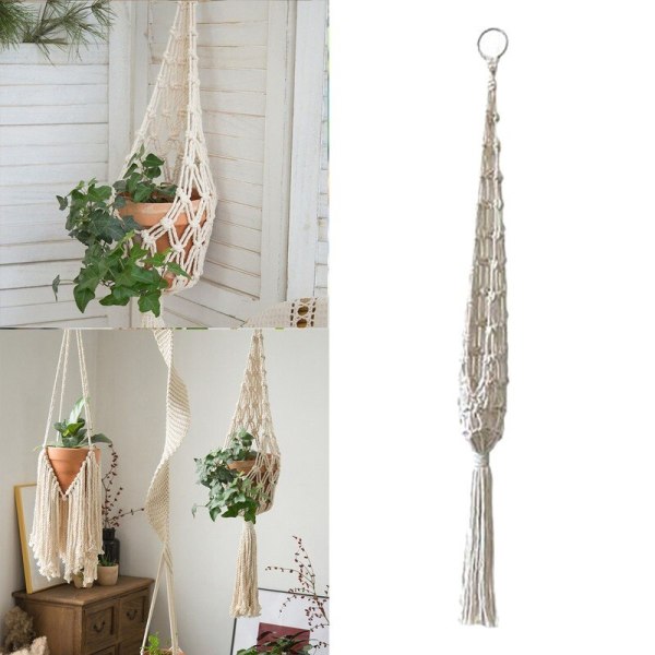 Hängare inomhus utomhus handgjorda hängande korg plantering blomkruk hållare Boho stil dekorativa bomullsrep C