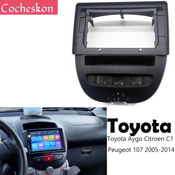 Bilstereoramme för Toyota Aygo Citroen C1 Peugeot 107 2005-2014 Fascia Dash Kit DVD-radio Plastpanel Stereoomslag 10,1 tum Full cable set Low