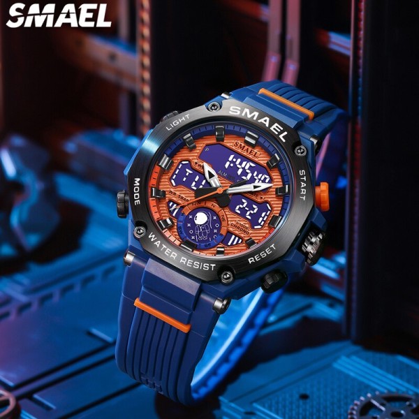 Nya digitala klockor för män Case Vattentät Funktionell Analog Sport Watch SMAEL 8069 Blue