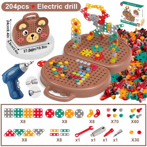 Montessori-barn låtsas leka leksaker för pojkar 3 år gamla barnborrspel Verktygslåda Leksak Pedagogisk trädgårdsleksak för barn Present Bear with Drill