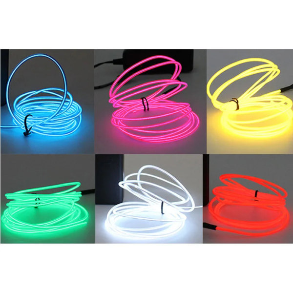 Glow EL Wire Kabel LED Neon Party Gör-det-själv Dräktkläder Självlysande billjus Rave 2m/3m/5m-vit white 2m length