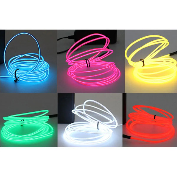 Glow EL Wire Kabel LED Neon Party Gör-det-själv Dräktkläder Självlysande billjus Rave 2m/3m/5m-vit white 5m length