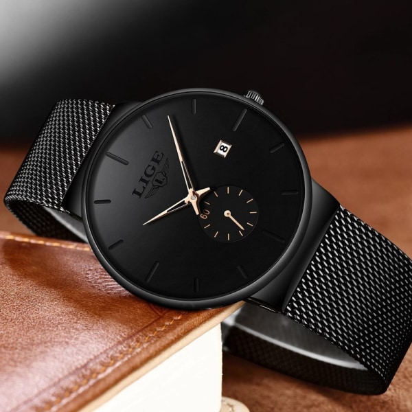 Mode Herrklockor Toppmärke Lyx Quartz Watch Herr Casual Slim Mesh Stål Vattentät Watch Relogio Masculino black rose