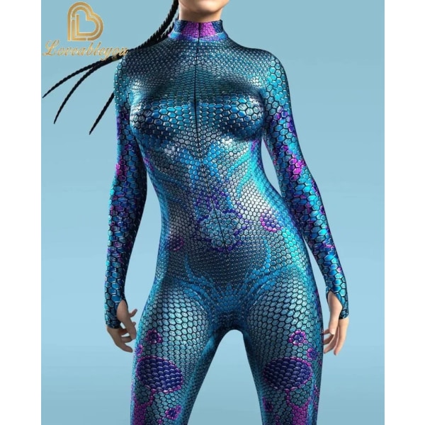 Kvinnor Jumpsuits Fiskskala Flerfärgad 3D-utskrift Bodysuit Party Sexig Romper Art Skinny Kostym Halloween Outfit Catsuit fish scale pattern 1 Kids L(130-140cm)