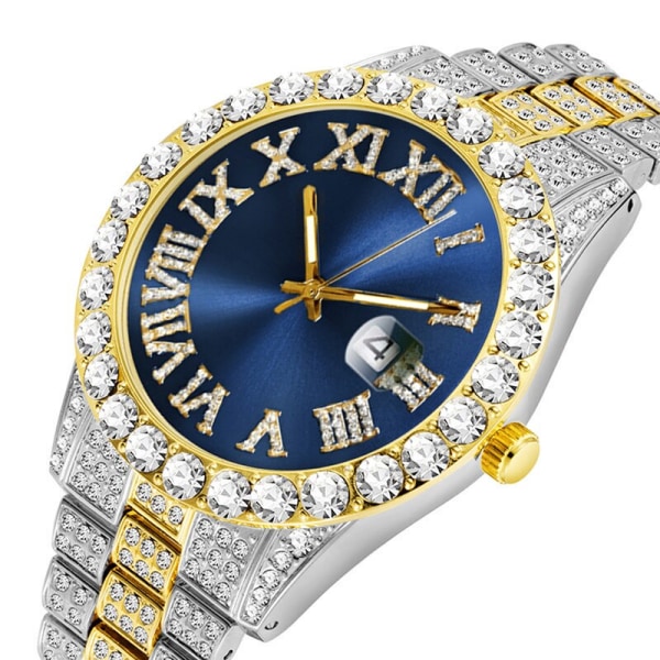 Iced Out Watch Herr Lyx Märke Full Diamond Herrklockor AAA CZ Quartz Watch Vattentät Hip Hop Man Klocka Present För Herr Blue