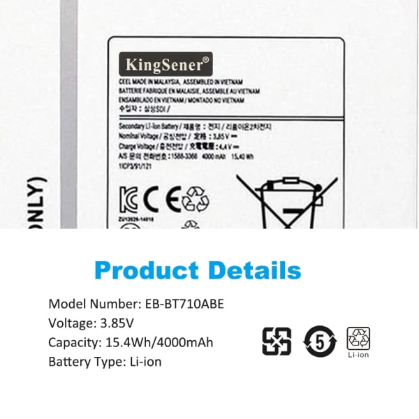 Laptopbatteri KingSener EB-BT710ABE EB-BT710ABA För Samsung Galaxy Tab S2 8.0 SM-T710 T713 T715 T715C T719C T713N 3.85V 4000mAh 15.4Wh