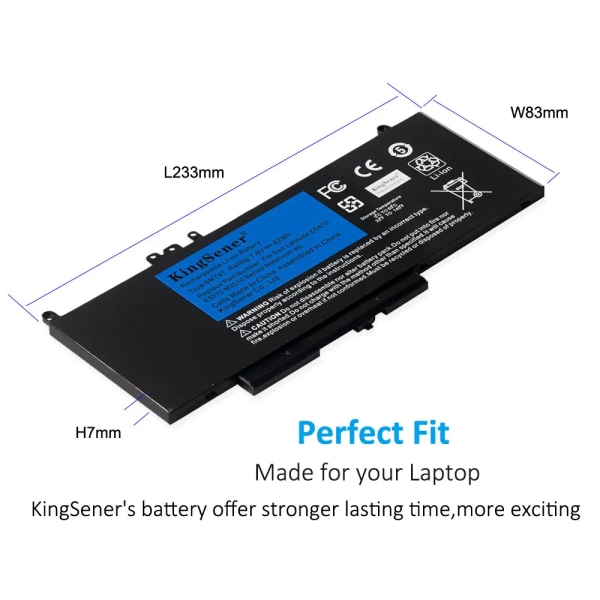 Laptopbatteri KingSener 6MT4T 7,6V 62WH för DELL Latitude E5470 E5570 M3510 15,6" Sereis 7V69Y TXF9M 79VRK 07V69Y Gratis verktyg