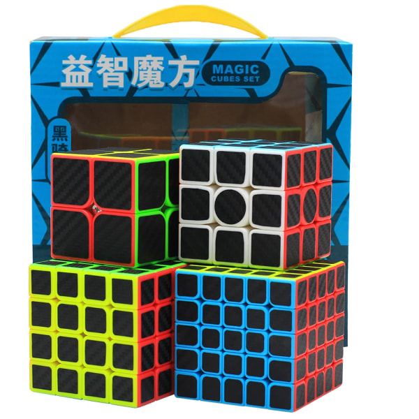 qiyi magic kub set bunt 3x3 2x2 4x4 5x5 magic kub Twist Kolfiber klistermärkefri mini neo kub presenter för barn 4pcs carbon fiber
