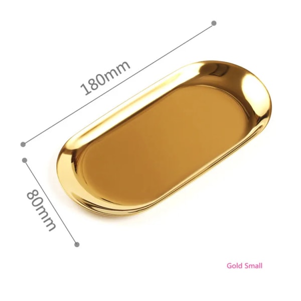 The Nordic Ins Guld Oval Europeisk stil Smyckesbricka Rostfri stålplatta Metall Skrivbordsmottagningsfat Gold Small