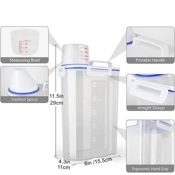 Köksmatbehållare XL Förseglade Crisper Grains Tank Förvaring Kök Sortering Ris Förvaringslåda Mätkopp för spannmålsflaskor White L