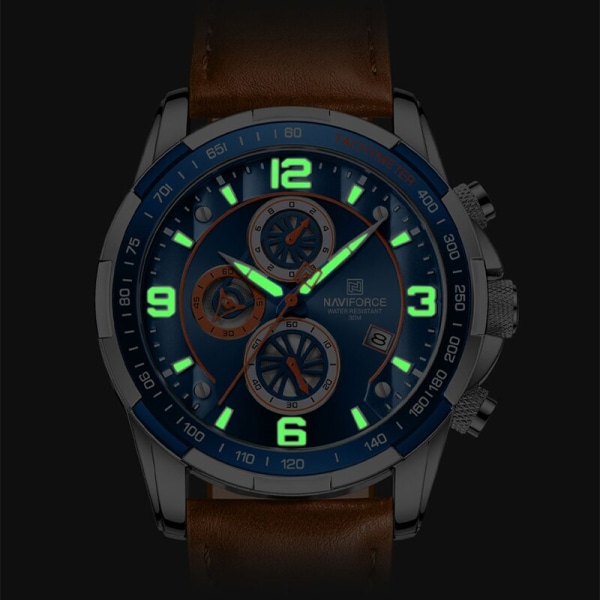 Toppmärke NAVIFORCE klockor för män Vattentät läder Quartz Watch Kronograf Sportarmbandsur Lysande manlig klocka S GY GY