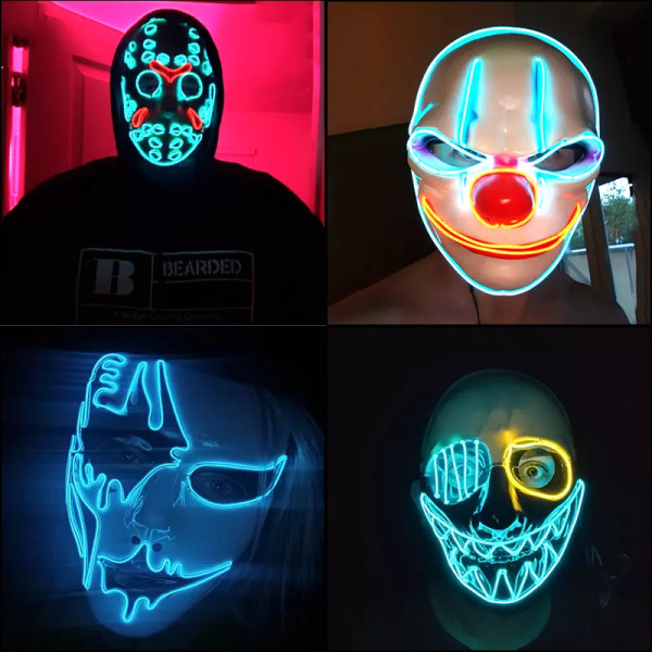 Hot Fashion LED Luminous Mask Halloween Mask LED Light Up Party Masker Festival Glow mask 27