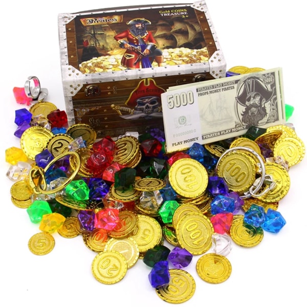 Plast Guld Treasure Coin Kapten Pirate Coin Crystal Diamond Treasure Box Akrylstenar Ädelleksaker för pojkar Style 6