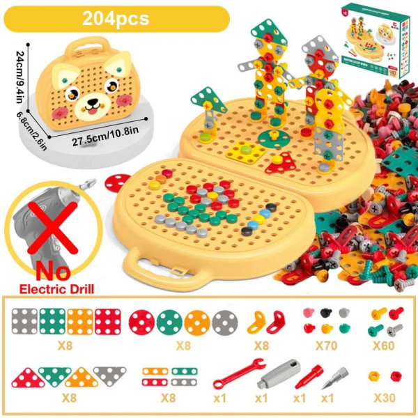 Montessori-barn låtsas leka leksaker för pojkar 3 år gamla barnborrspel Verktygslåda Leksak Pedagogisk trädgårdsleksak för barn Present Dog No Drill