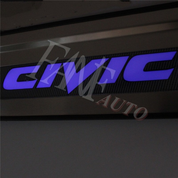 LED-dörrtröskel i rostfritt stål, tröskelskydd, skyddande garnering för Honda Civic 2006-2011 8:e No Led